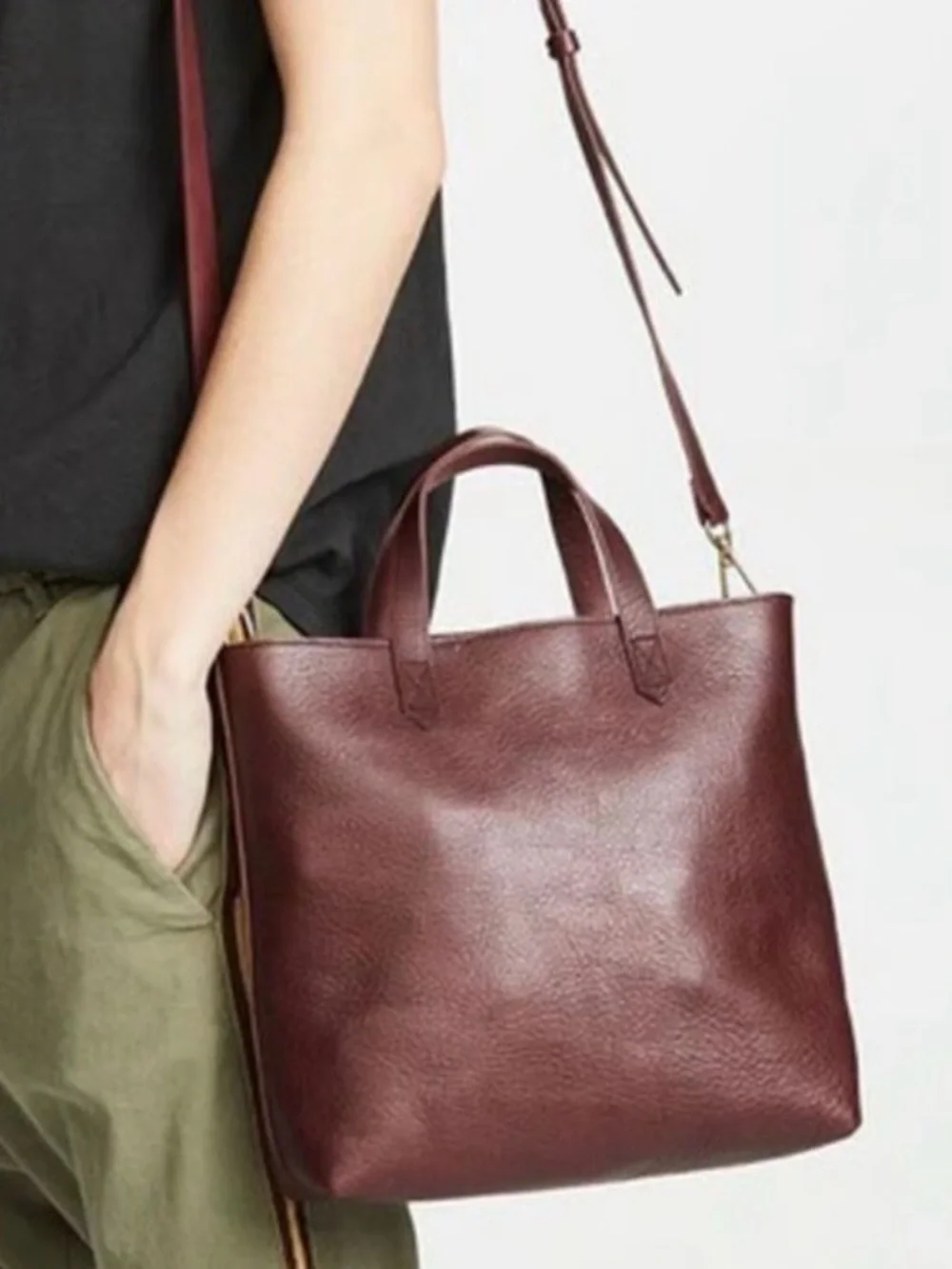 Madewell Small Zip Tote Transport Leather Crossbody Bag  Burgundy